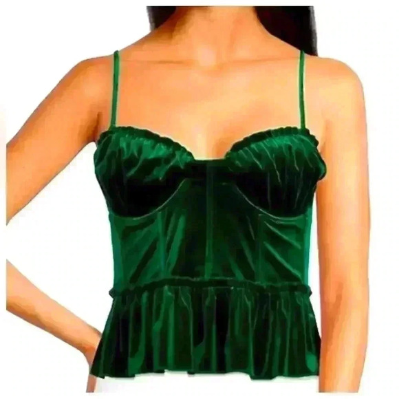 NWT A Loves A Eden Green Velvet Bustier Top - Picture 1 of 8